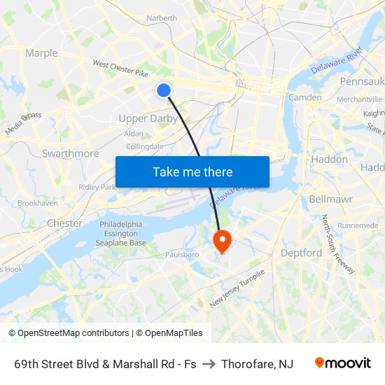 69th Street Blvd & Marshall Rd - Fs to Thorofare, NJ map