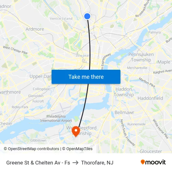 Greene St & Chelten Av - Fs to Thorofare, NJ map