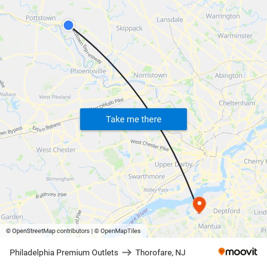 Philadelphia Premium Outlets to Thorofare, NJ map