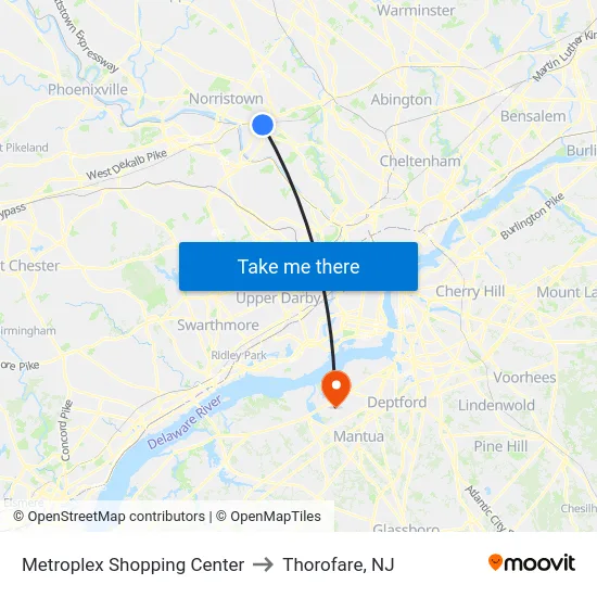 Metroplex Shopping Center to Thorofare, NJ map