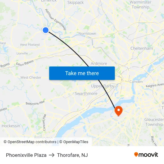 Phoenixville Plaza to Thorofare, NJ map