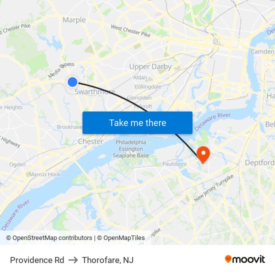 Providence Rd to Thorofare, NJ map