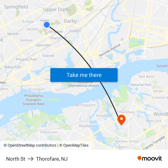 North St to Thorofare, NJ map