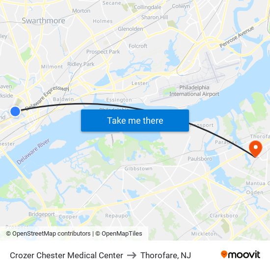 Crozer Chester Medical Center to Thorofare, NJ map