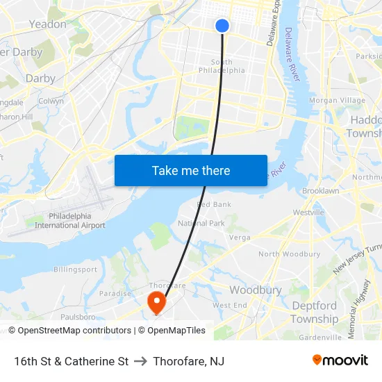 16th St & Catherine St to Thorofare, NJ map