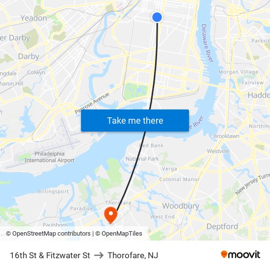 16th St & Fitzwater St to Thorofare, NJ map