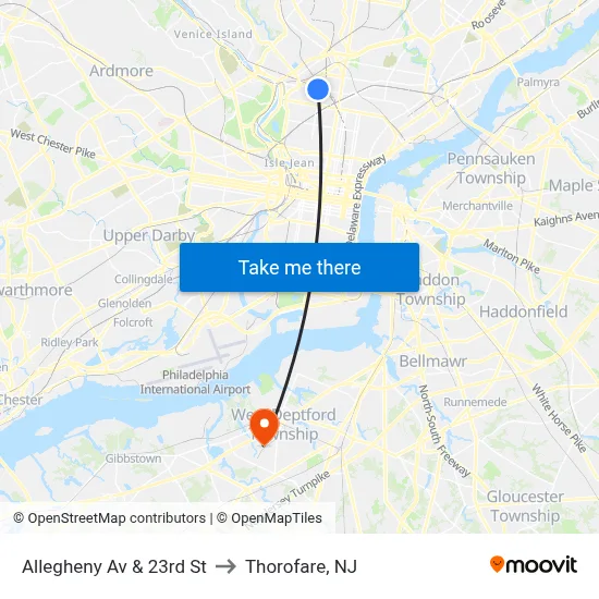 Allegheny Av & 23rd St to Thorofare, NJ map