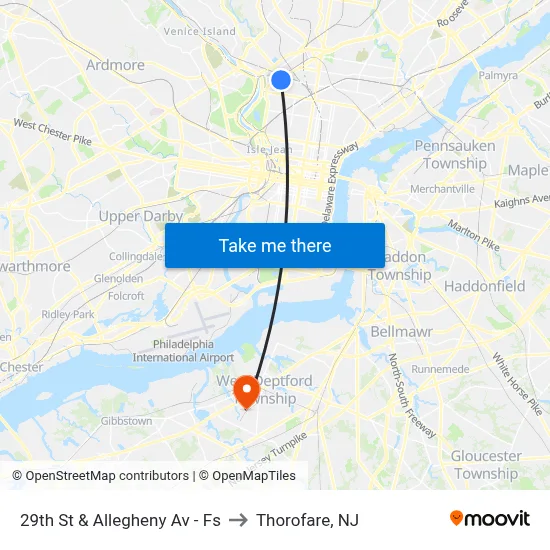 29th St & Allegheny Av - Fs to Thorofare, NJ map