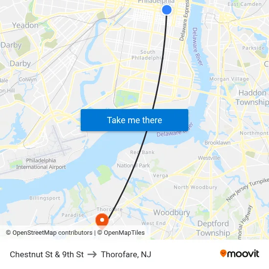 Chestnut St & 9th St to Thorofare, NJ map
