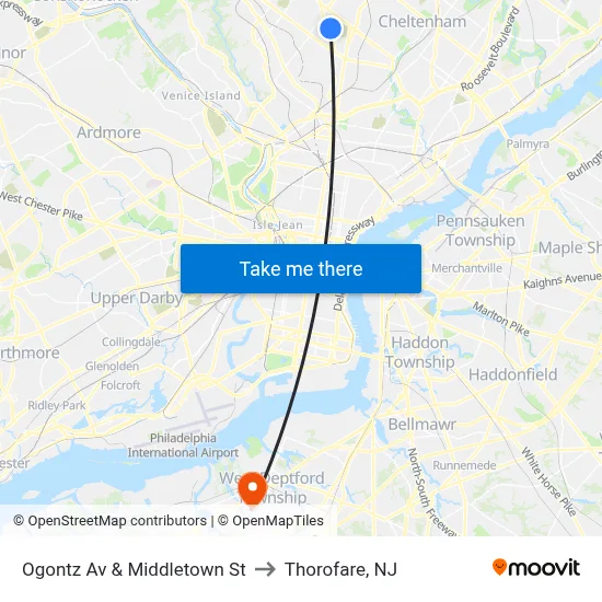 Ogontz Av & Middletown St to Thorofare, NJ map