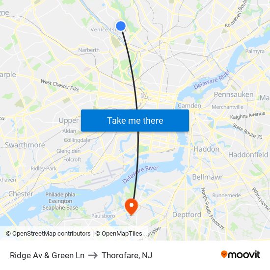 Ridge Av & Green Ln to Thorofare, NJ map