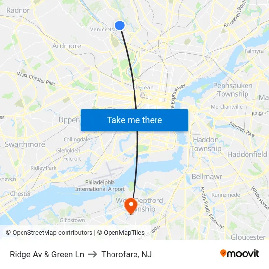 Ridge Av & Green Ln to Thorofare, NJ map