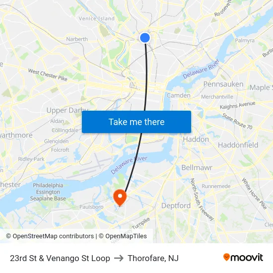 23rd St & Venango St Loop to Thorofare, NJ map