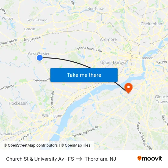 Church St & University Av - FS to Thorofare, NJ map