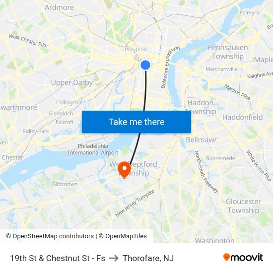 19th St & Chestnut St - Fs to Thorofare, NJ map