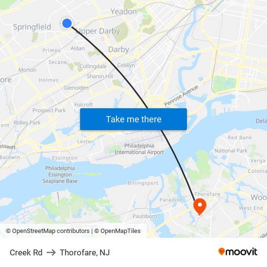 Creek Rd to Thorofare, NJ map