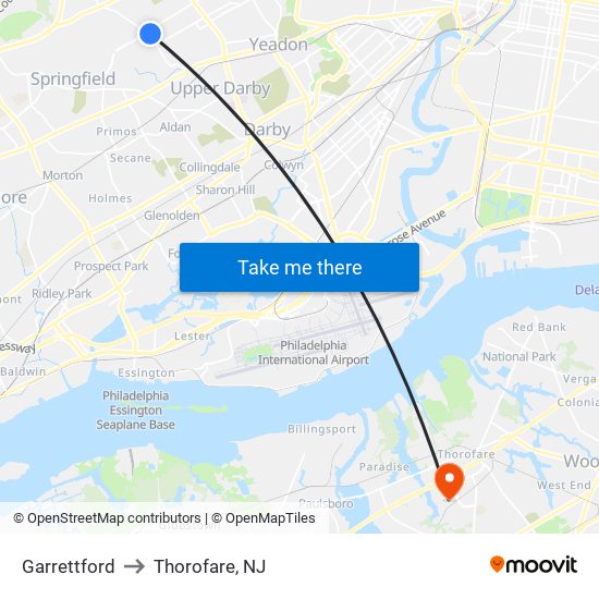 Garrettford to Thorofare, NJ map