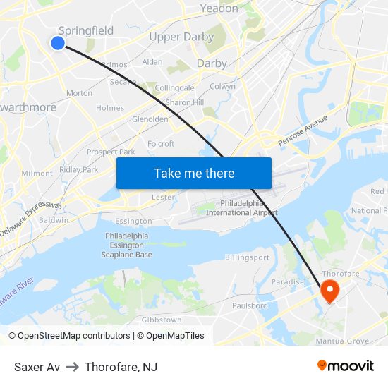 Saxer Av to Thorofare, NJ map