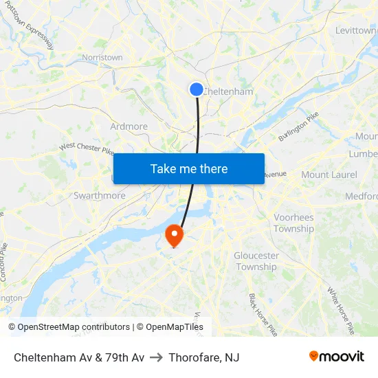 Cheltenham Av & 79th Av to Thorofare, NJ map