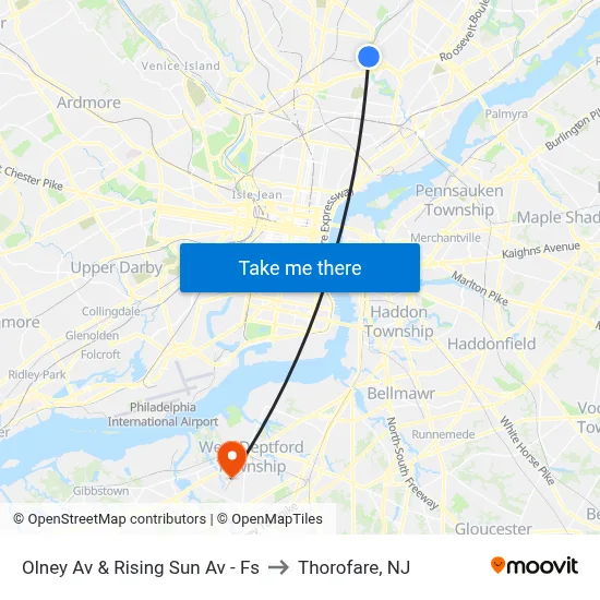 Olney Av & Rising Sun Av - Fs to Thorofare, NJ map