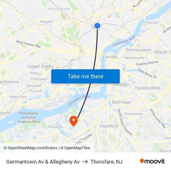 Germantown Av & Allegheny Av to Thorofare, NJ map