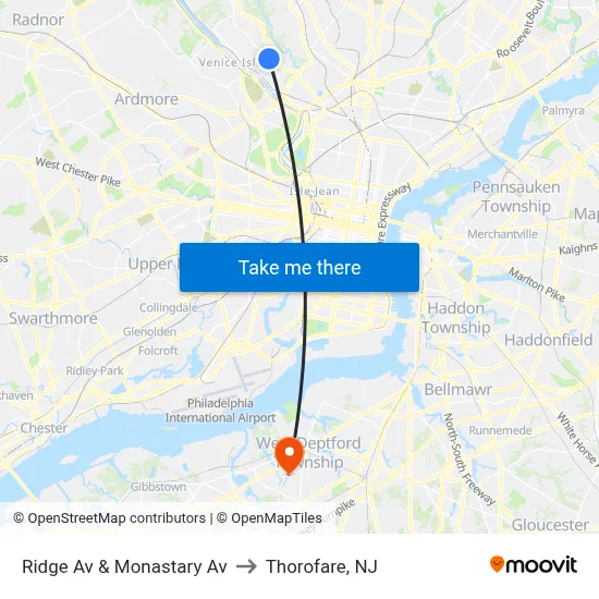 Ridge Av & Monastary Av to Thorofare, NJ map
