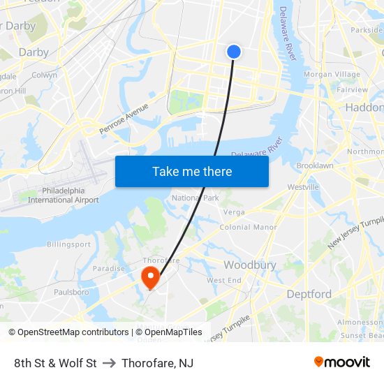 8th St & Wolf St to Thorofare, NJ map