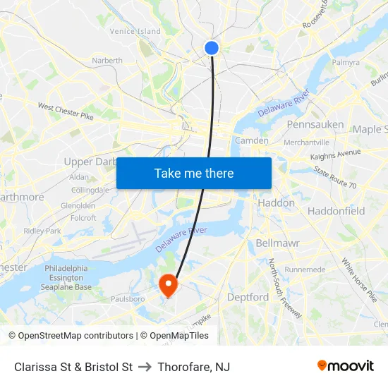 Clarissa St & Bristol St to Thorofare, NJ map