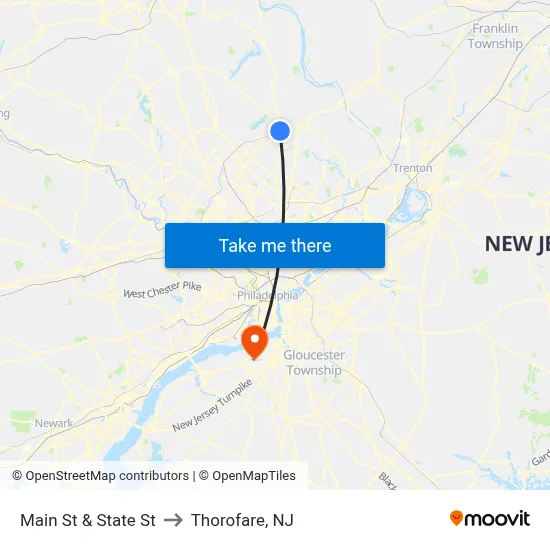 Main St & State St to Thorofare, NJ map
