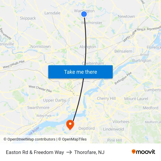 Easton Rd & Freedom Way to Thorofare, NJ map