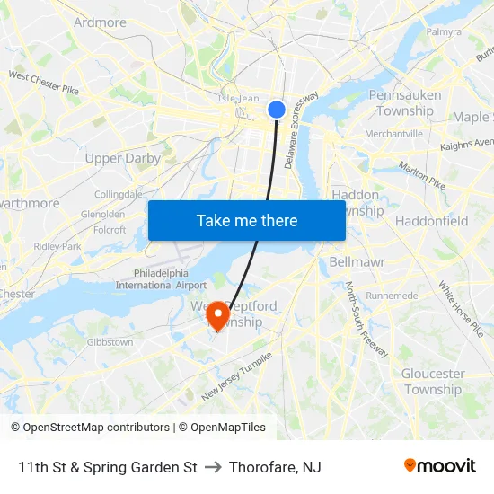 11th St & Spring Garden St to Thorofare, NJ map