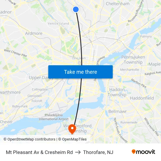 Mt Pleasant Av & Cresheim Rd to Thorofare, NJ map