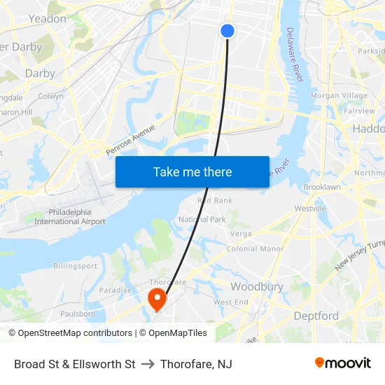 Broad St & Ellsworth St to Thorofare, NJ map