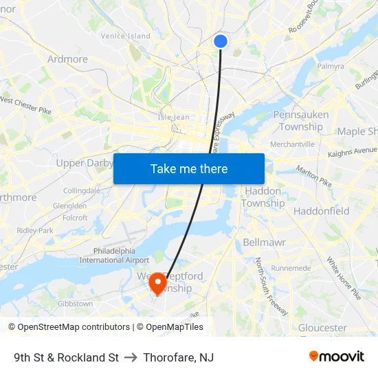 9th St & Rockland St to Thorofare, NJ map
