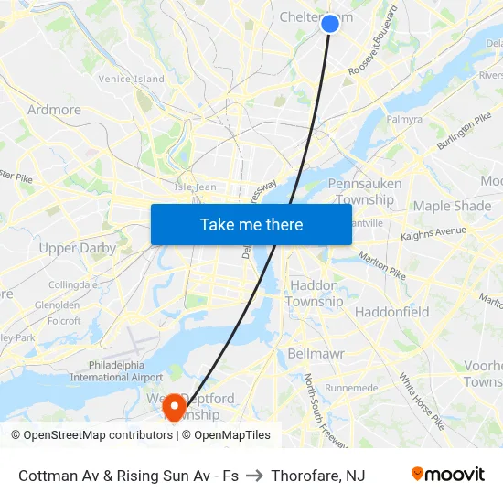 Cottman Av & Rising Sun Av - Fs to Thorofare, NJ map