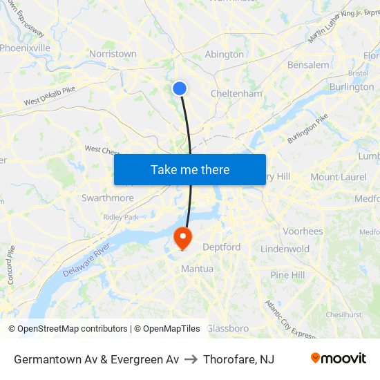Germantown Av & Evergreen Av to Thorofare, NJ map