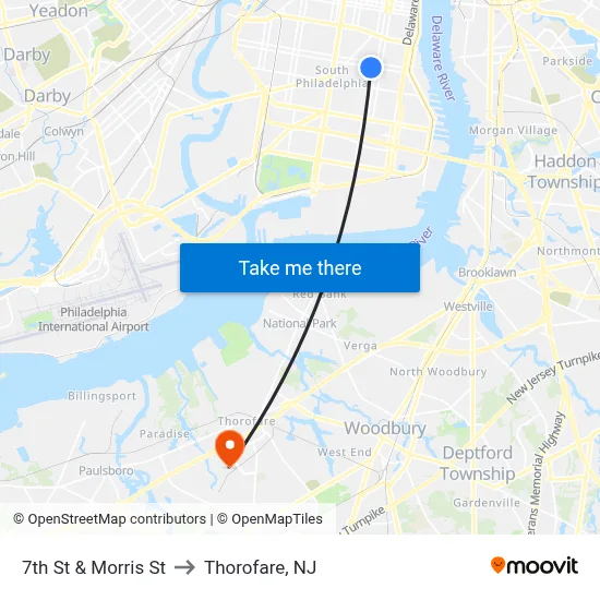 7th St & Morris St to Thorofare, NJ map