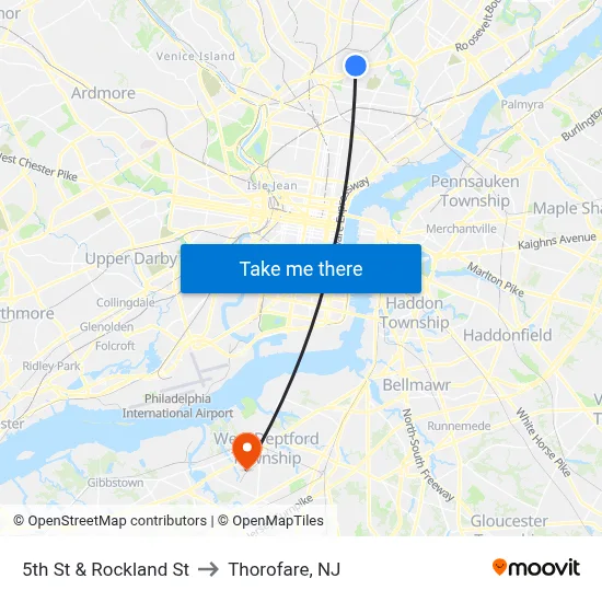 5th St & Rockland St to Thorofare, NJ map