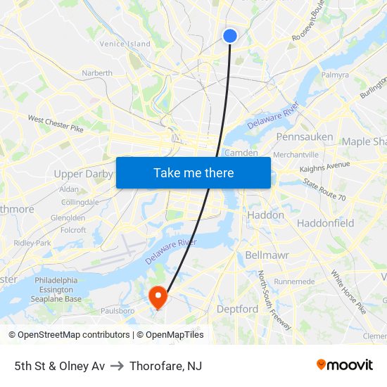 5th St & Olney Av to Thorofare, NJ map