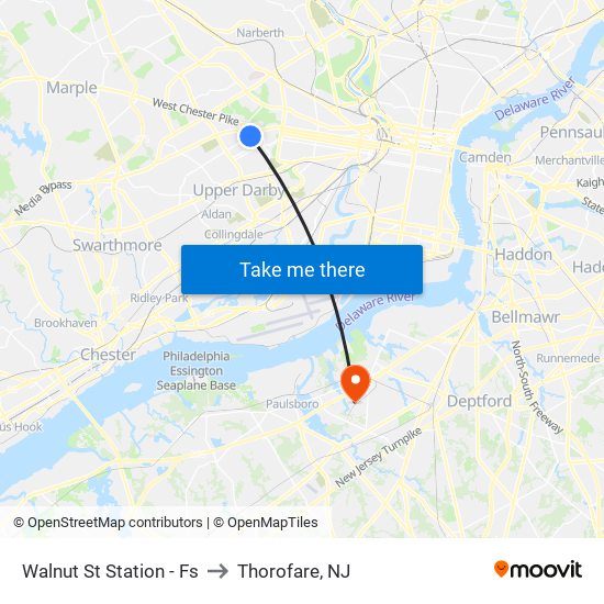 Walnut St Station - Fs to Thorofare, NJ map