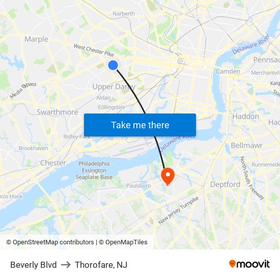 Beverly Blvd to Thorofare, NJ map