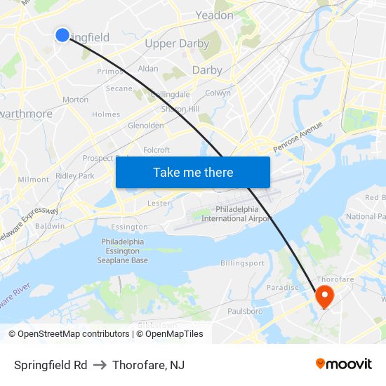 Springfield Rd to Thorofare, NJ map