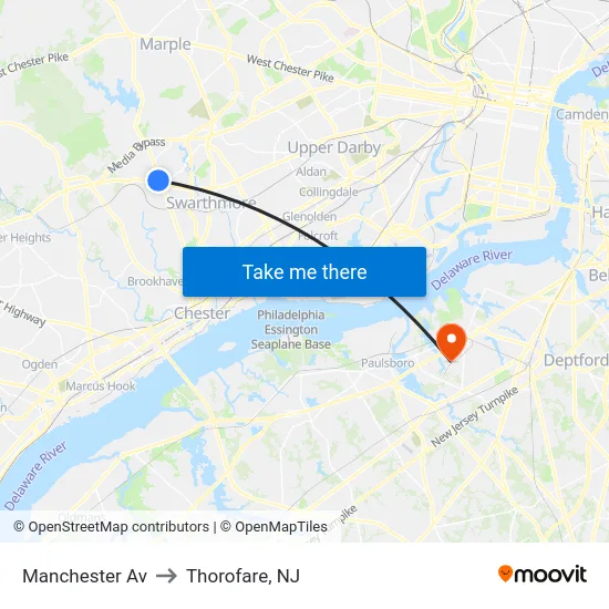 Manchester Av to Thorofare, NJ map