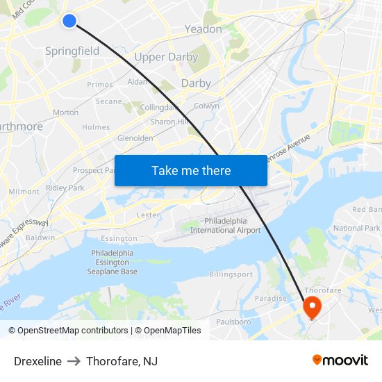 Drexeline to Thorofare, NJ map