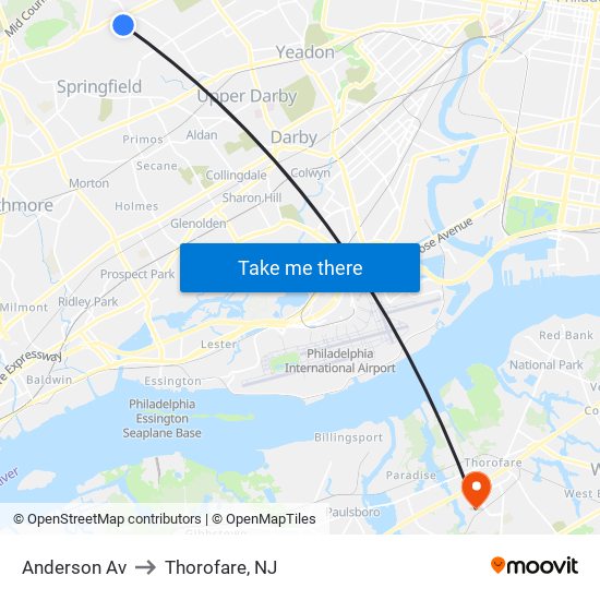 Anderson Av to Thorofare, NJ map