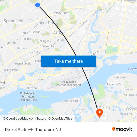 Drexel Park to Thorofare, NJ map