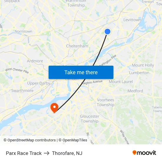 Parx Race Track to Thorofare, NJ map