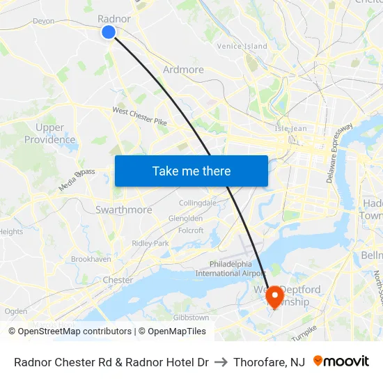 Radnor Chester Rd & Radnor Hotel Dr to Thorofare, NJ map