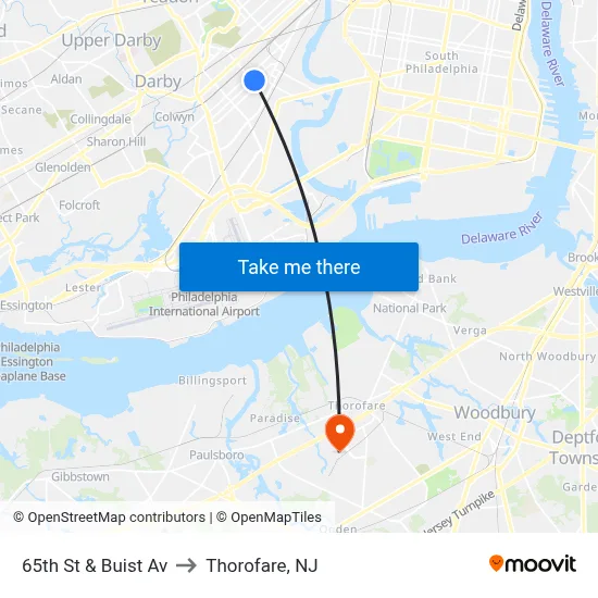 65th St & Buist Av to Thorofare, NJ map