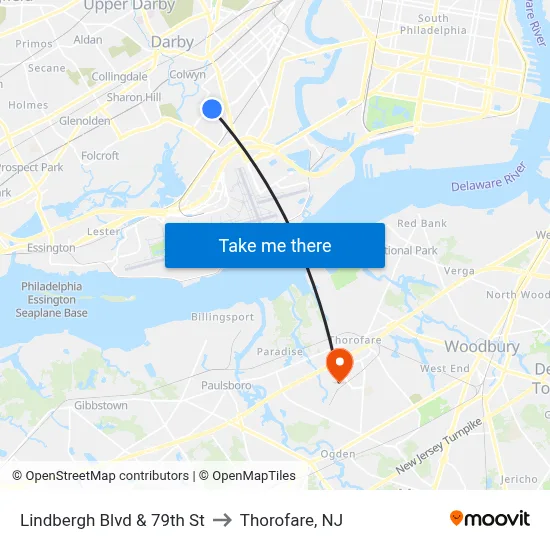 Lindbergh Blvd & 79th St to Thorofare, NJ map